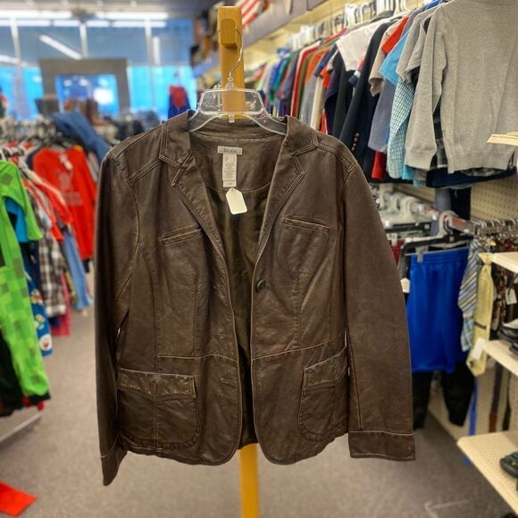 Liz & Co Ladies Lg Brown Patent Leather Jacket - Picture 1 of 3